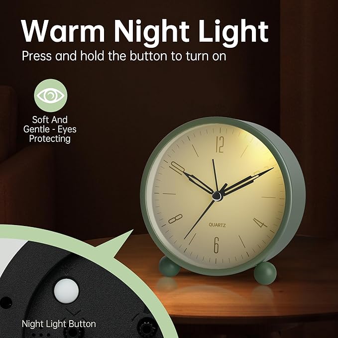 Analog Alarm Clock, 4 inch Super Silent Non Ticking Small Clock - Image 4