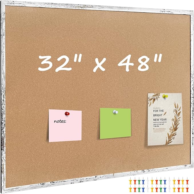 Cork Bulletin Board, 48 X 32 Inches White Framed Message Vision Board, Large by Unknown