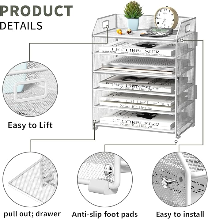 6 Tier Desk Organizer, Heavy-Duty Thick Metal Letter Tray Organizer, Large - Image 3