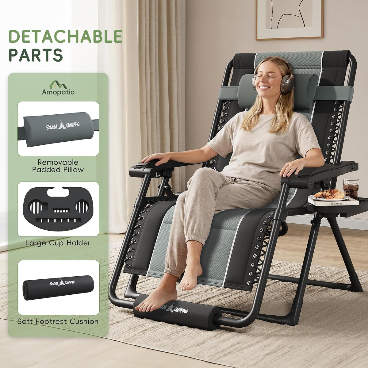 Amopatio XXL Padded Zero Gravity Chairs Foldable Zero Gravity Lounge Chair Ou...