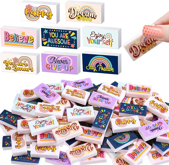 Dunzoom 100 Pcs Inspirational Pencil Erasers Bulk by Dunzoom