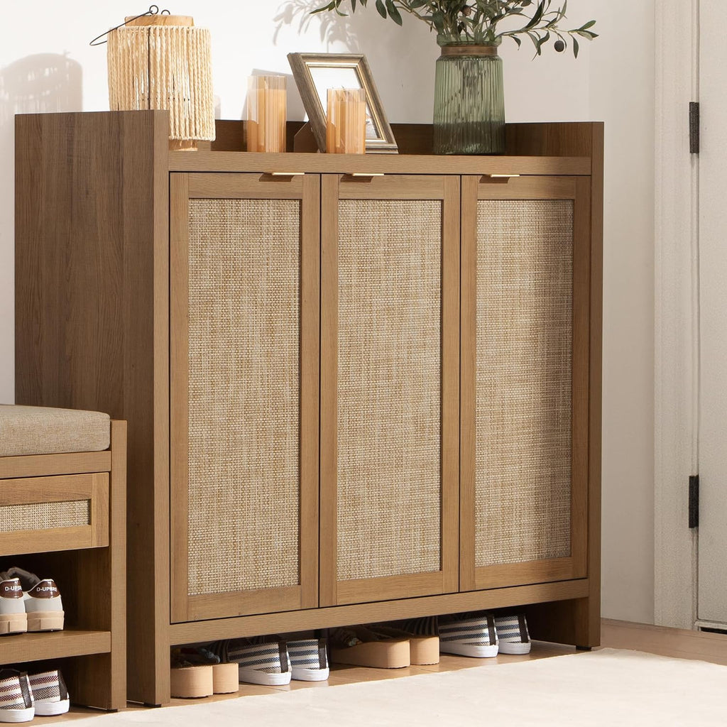 sicotas shoe storage cabinet, 30 pairs rattan shoe, close-up detail