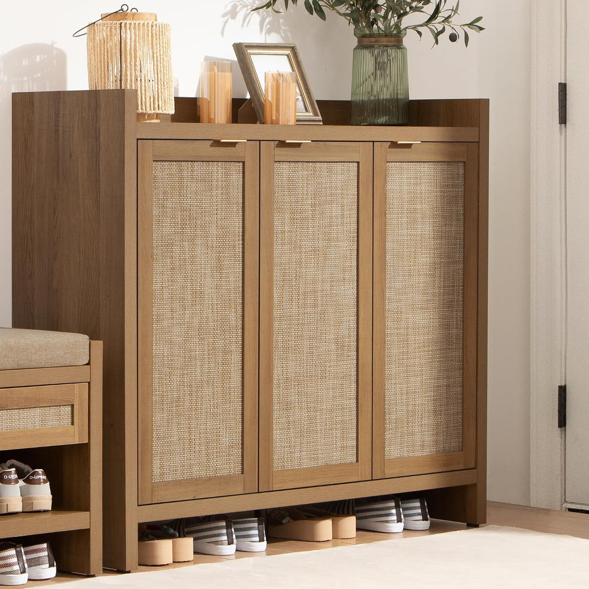 sicotas shoe storage cabinet, 30 pairs rattan shoe, close-up detail