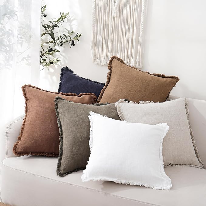 Foindtower Set of 2 Decorative Linen Fringe Throw Pillow Covers Cozy Boho - Image 6