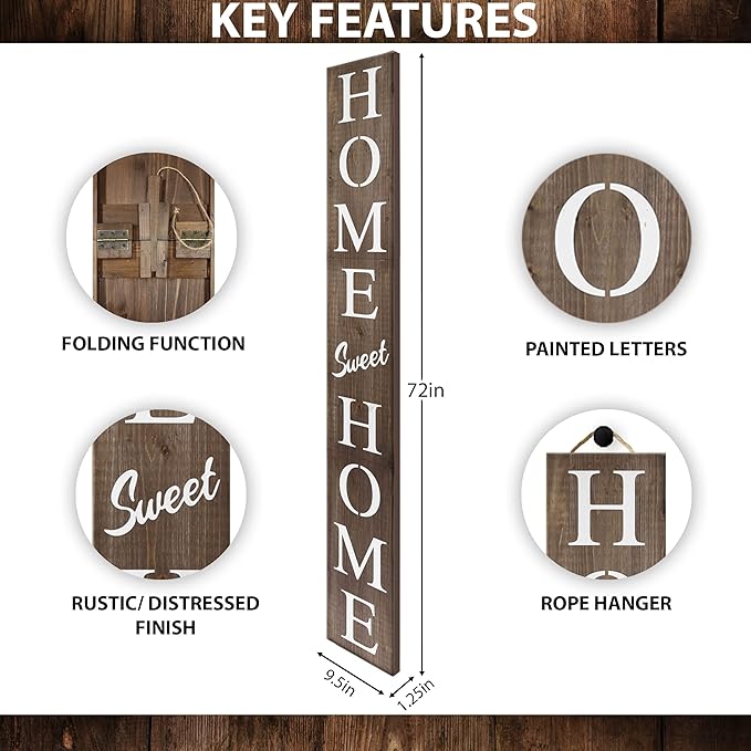 Home Sweet Home Sign for Front Door, Wood Rustic Front Porch Décor, Farmhouse - Image 5