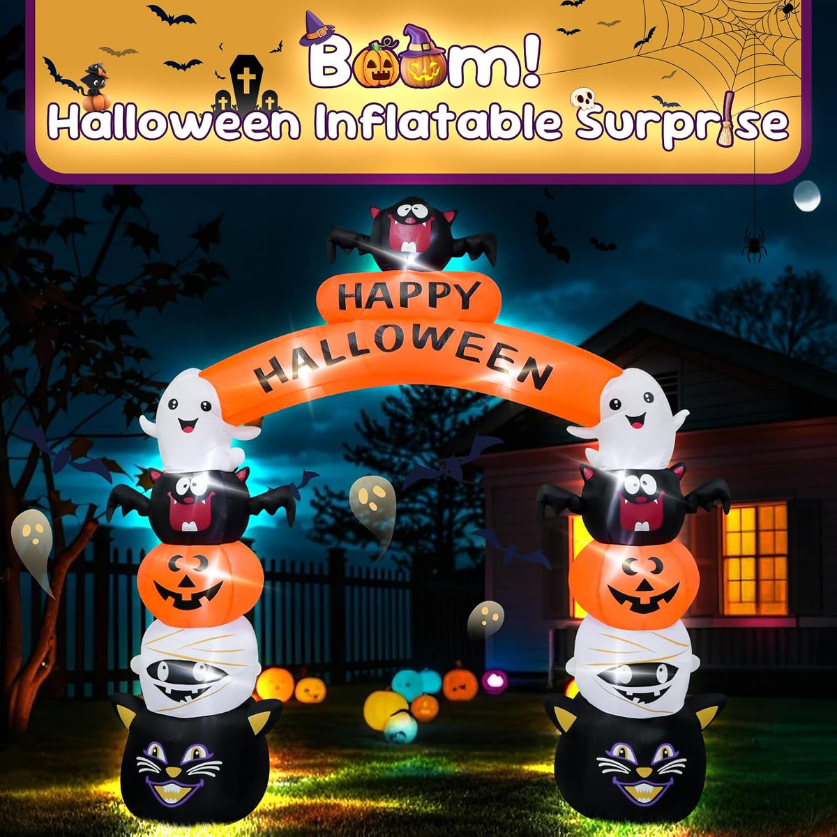 8FT Halloween Arch Inflatable Decoration with LED Lights