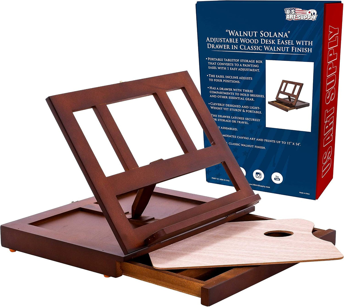 u.s. art supply walnut adjustable wooden art easel, main product view