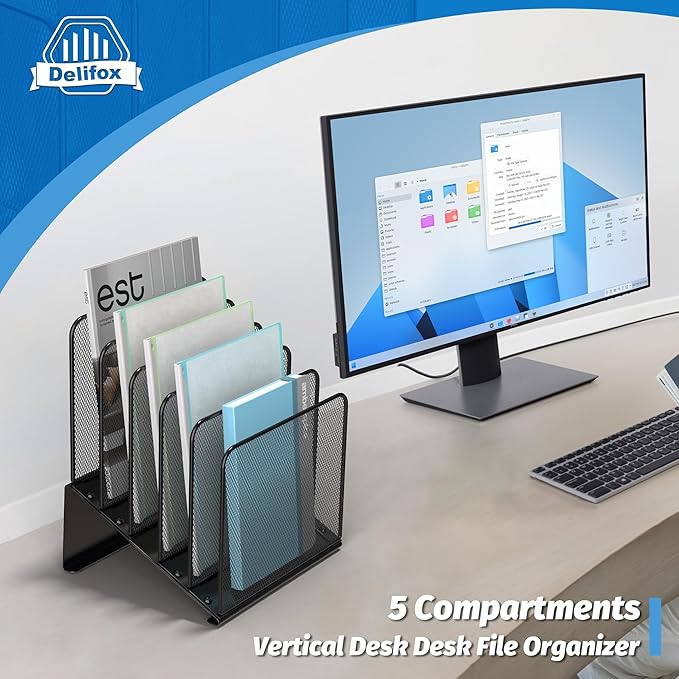 2 Pack Inclined 5-Section Desk File Organizer, Vertical File Folder Holder File - Image 5