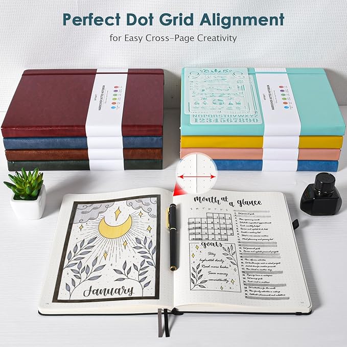 OFFIGIFT Dotted Journal Notebook, 312 Numbered Pages Large B5 Hardcover Leather - Image 6