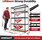HOMEDANT 47.7" W 5 Tier Heavy Duty Garage Shelving Adjustable Metal Rack - Image 2