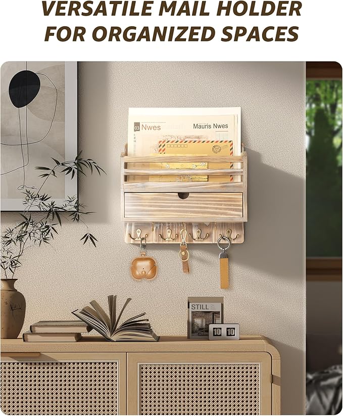 Rebee Vision Farmhouse Mail Organizer Wall Mount – Decorative Key and Mail - Image 4