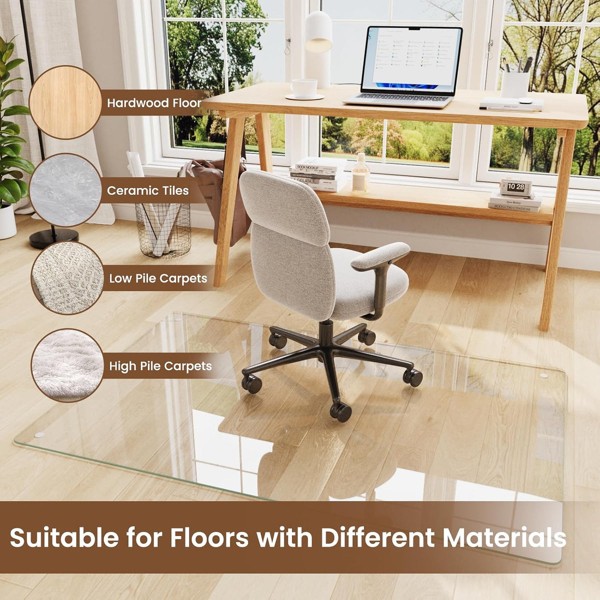 30"x48" Tempered Glass Chair Mat for Carpet
