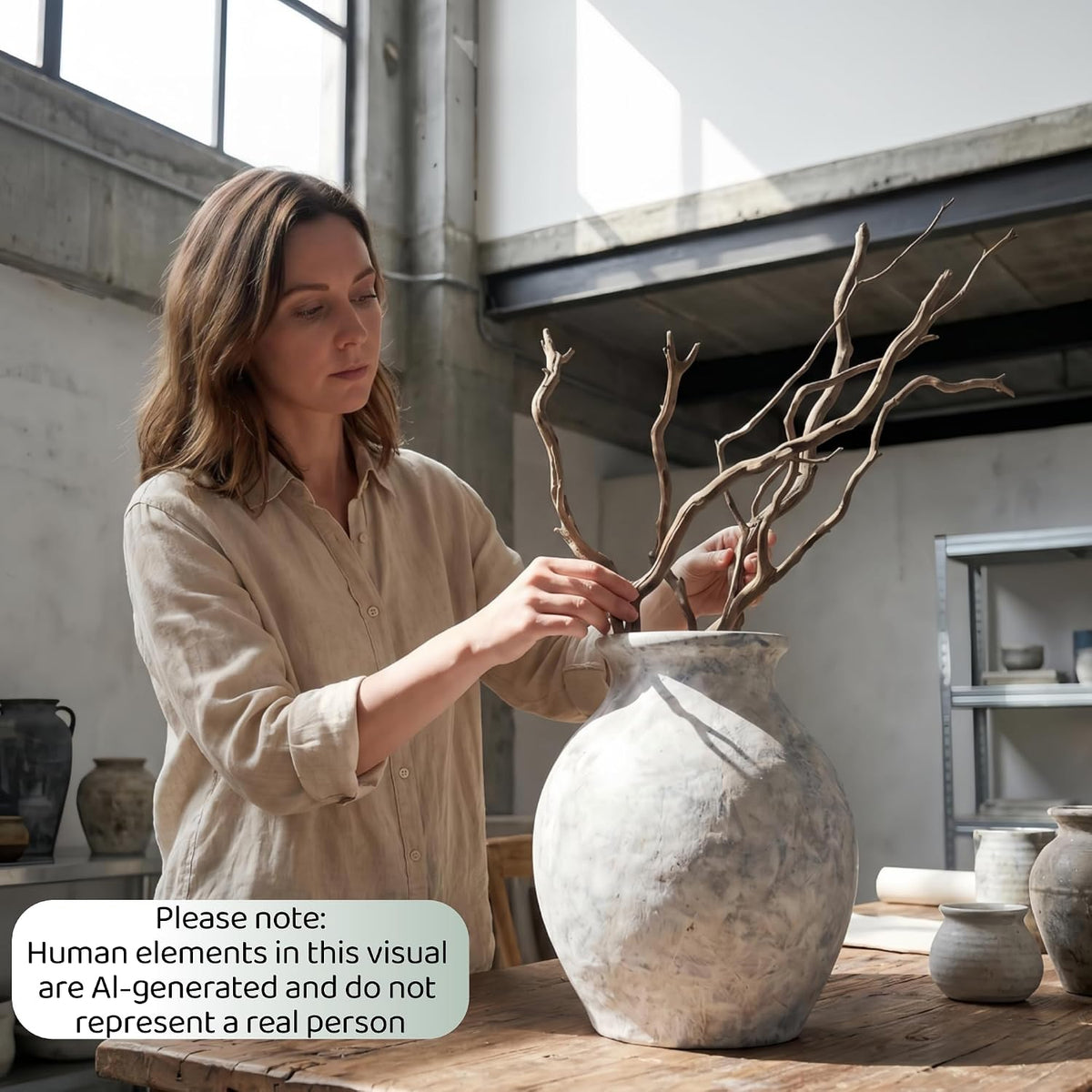 Lvases 10in XL White Ceramic Vase, Aged Stone Cement Mediterranean Vase