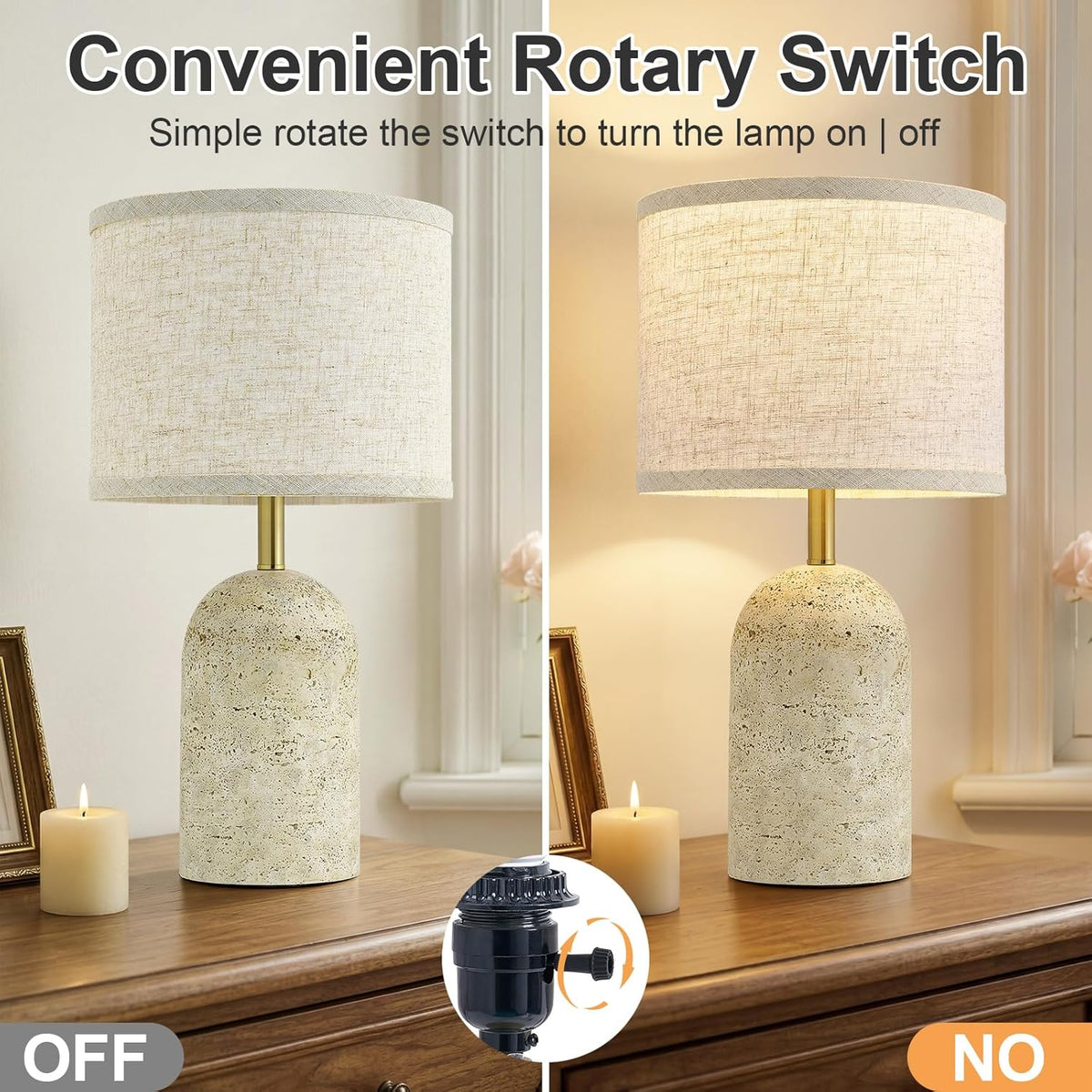 GyroVu Table Lamps Set of 2, Resin Bedside Lamps for Living Room Bedroom