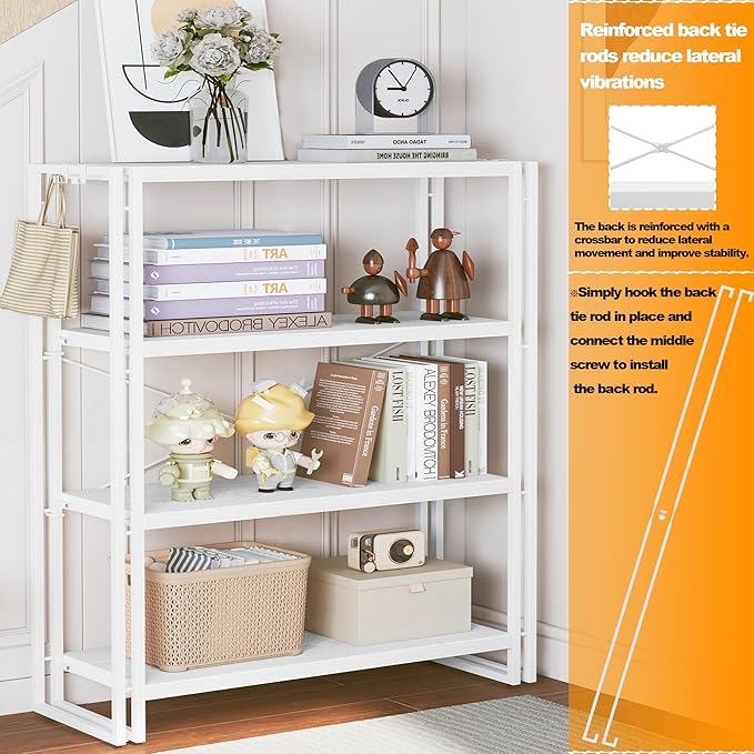 HCHQHS Bookshelf, 4-Tier Industrial Bookcase, Freestanding Tall Bookshelves - Image 4