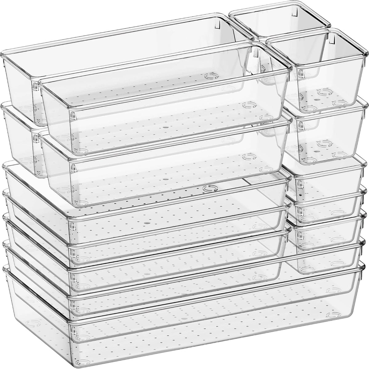 Criusia 16 Pack Large Clear Plastic Drawer Organizer Bins - 5 Size Acrylic Ba...