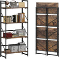 JSB No Assembly Folding Bookshelf, 4 Tier Industrial Metal Book Shelf by HomeFurniture