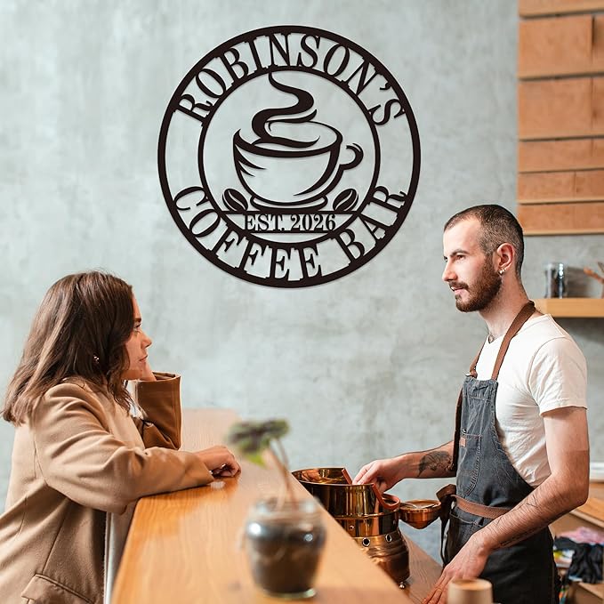 Personalized Coffee Bar Metal Sign, Custom Name Wall Art - Image 2