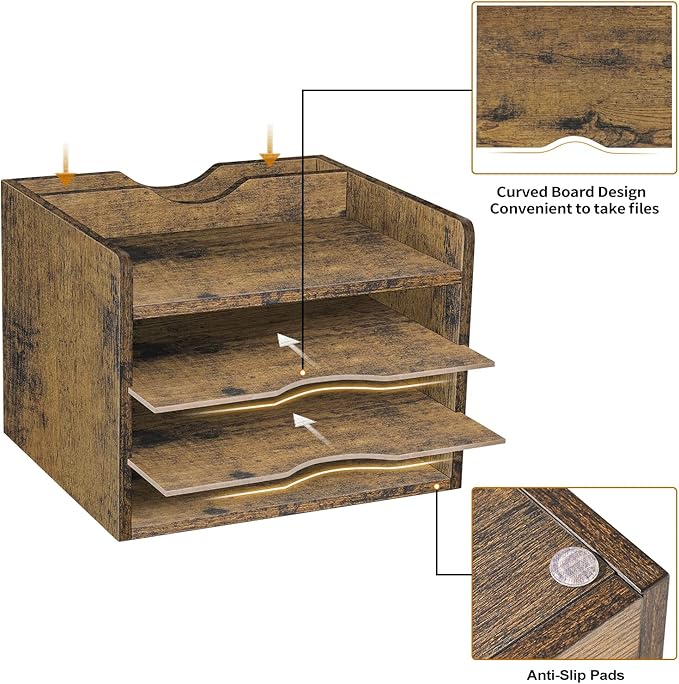 Snughome Vintage Wood File Organizer Desktop, 13.7‘’ Document Letter Mail Tray - Image 7