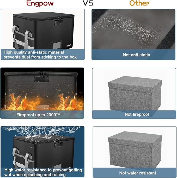 ENGPOW File Box with Lock, Fireproof Document Box with Zipper＆Pockets, - Image 3