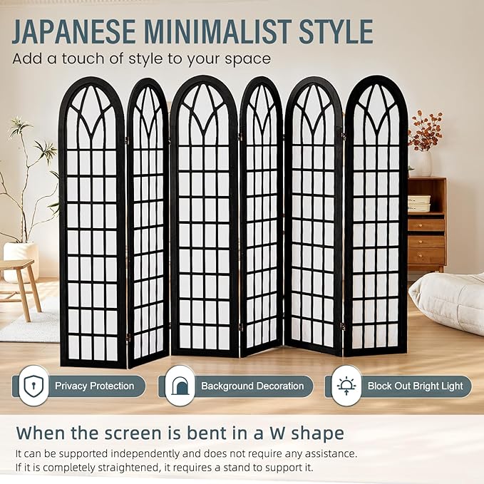 Aletheiawu Room Divider and Folding Privacy Screen, 6 Panel Japanese Shoji - Image 2