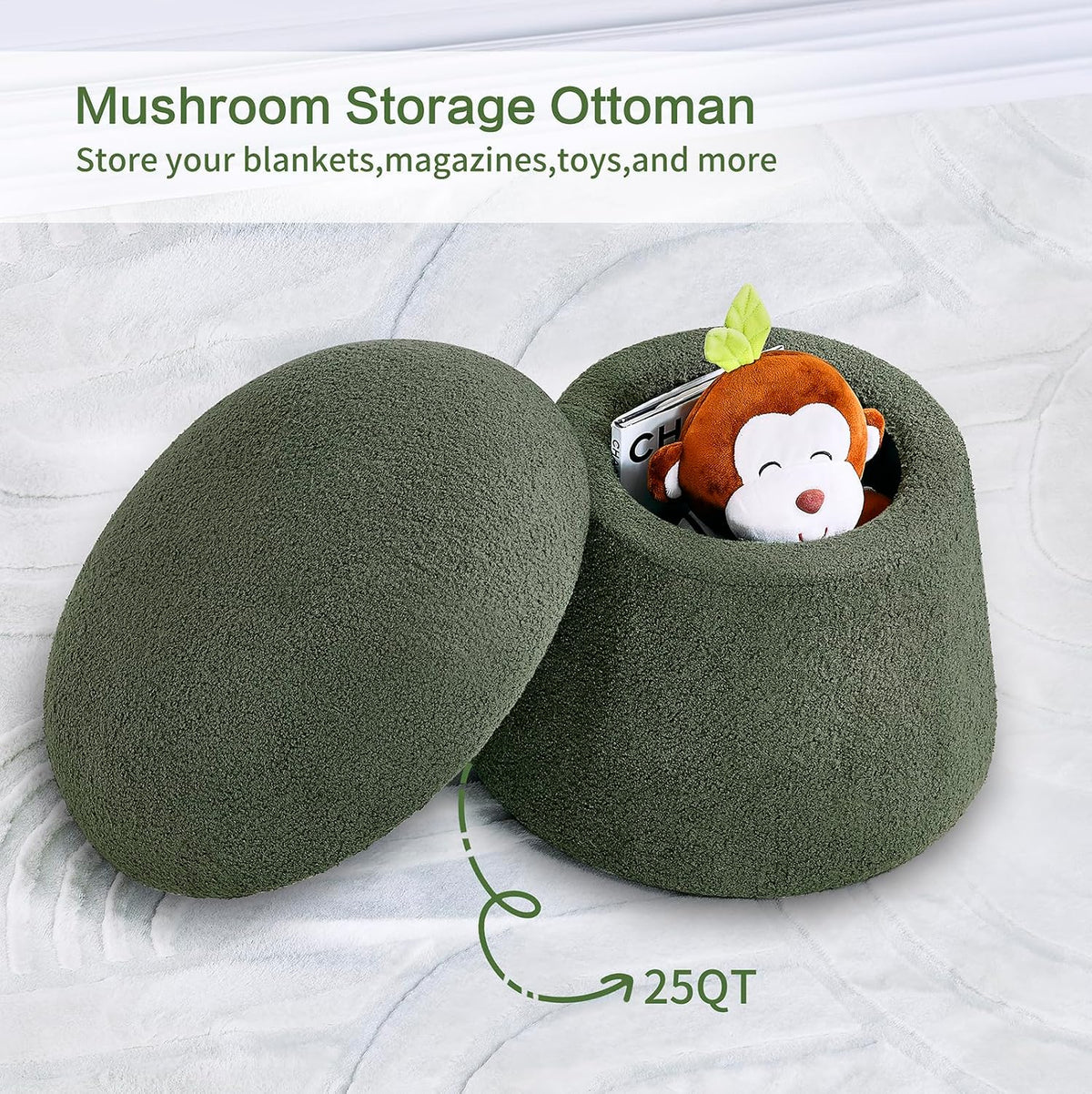 Crestview Collection 15" Mushroom Ottoman with Storage,Dark Green