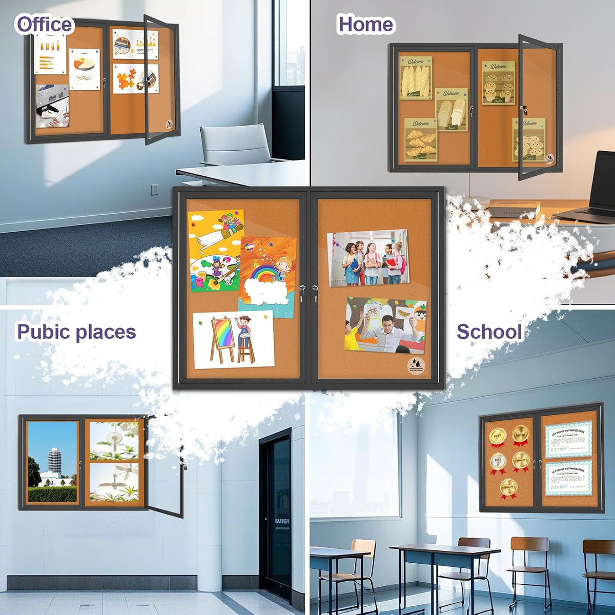 Outdoor Enclosed Bulletin Board Weatherproof Bulletin Board with Locking Door...