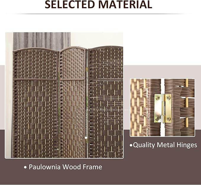 HOMCOM 3 Panel Room Divider, Hand-Woven Freestanding Wall Partition - Image 5