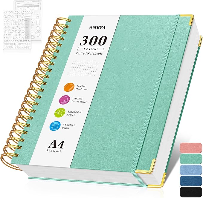 Bullet Dotted Journal Spiral Notebook, 300 Pages Leather Notebooks by OMEYA