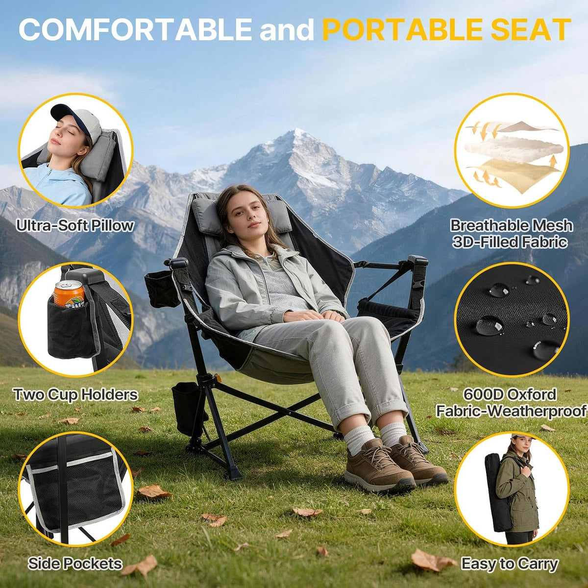ZENPETIO Hammock Camping Chair with Footrest, 2PK Oversized Rocking Chairs