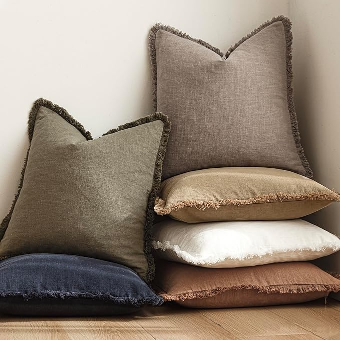 Foindtower Set of 2 Decorative Linen Fringe Throw Pillow Covers Boho Farmhouse - Image 6