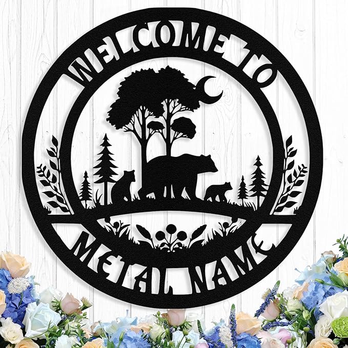 Custom Bear Metal Sign, Custom Bear Metal Wall Art Decor, Personalized Last by logo