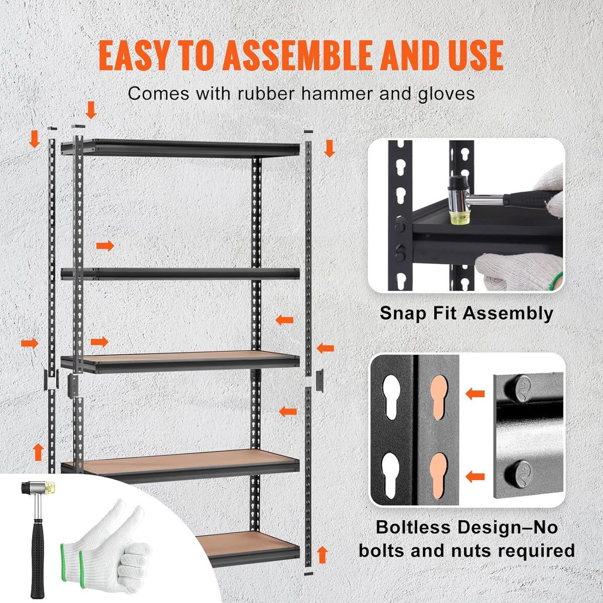 vevor storage shelves 5-tier adjustable 2000 lbs 48"x18"x72", close-up detail