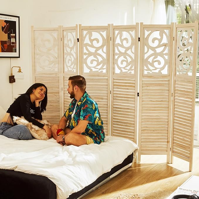 Room Divider Wood Carved Wall Divider Indoor Folding Portable Partition Screen - Image 5