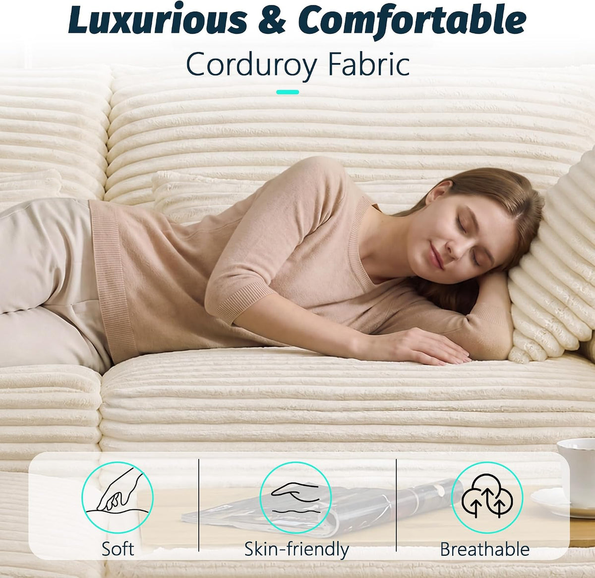 75" Corduroy Loveseat Sofa with Storage Ottoman,USB Charging,Beige