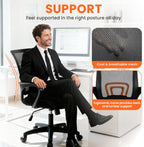 neo chair office computer chair ergonomic mid-back mesh showing dimensions