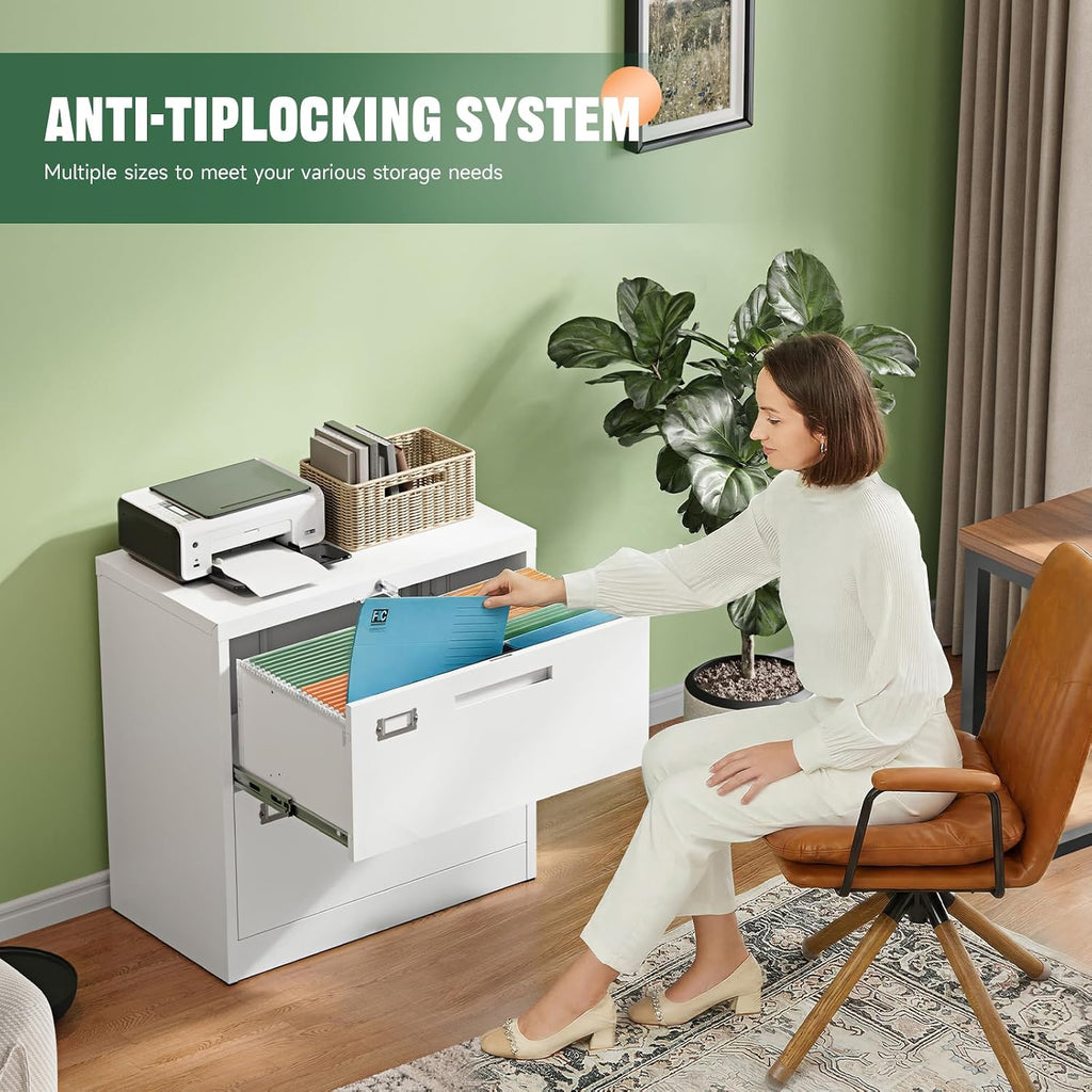 letaya 2 drawer file cabinet with lock,metal lateral, side view