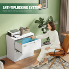 letaya 2 drawer file cabinet with lock,metal lateral, side view