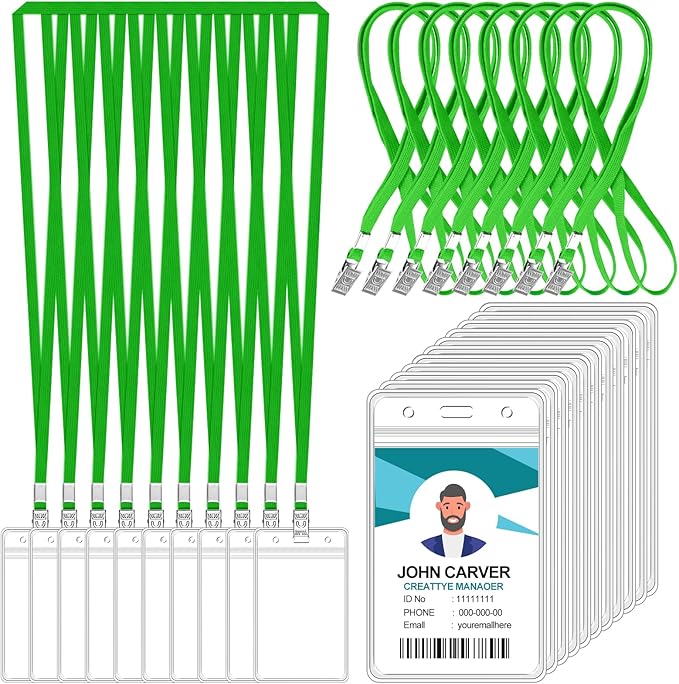 100 Pcs Clear Vertical Badge Id Card and 100 Pcs Lanyard, Reusable Lanyards by Orcielo
