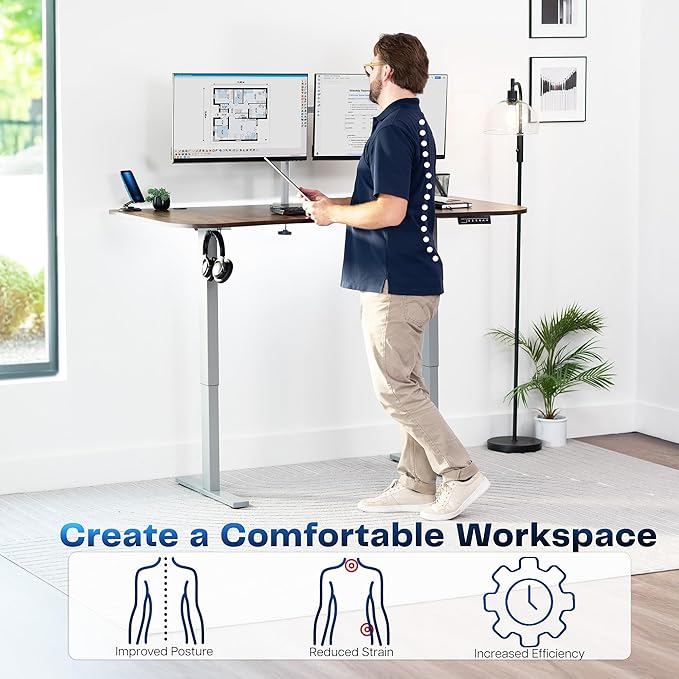 VIVO Electric 63 x 32 in Rustic Standing Desk, Memory Height Adjustment - Image 4