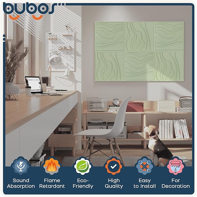 BUBOS 6 Pack Large Acoustic Panels, Total Size 24 x 24Inches Soundproof Wall - Image 3