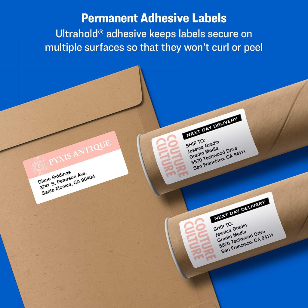 Avery Shipping Labels, 2" x 4", White, 250 Labels | Sure Feed Technology | Pack of 2 | Model 8163