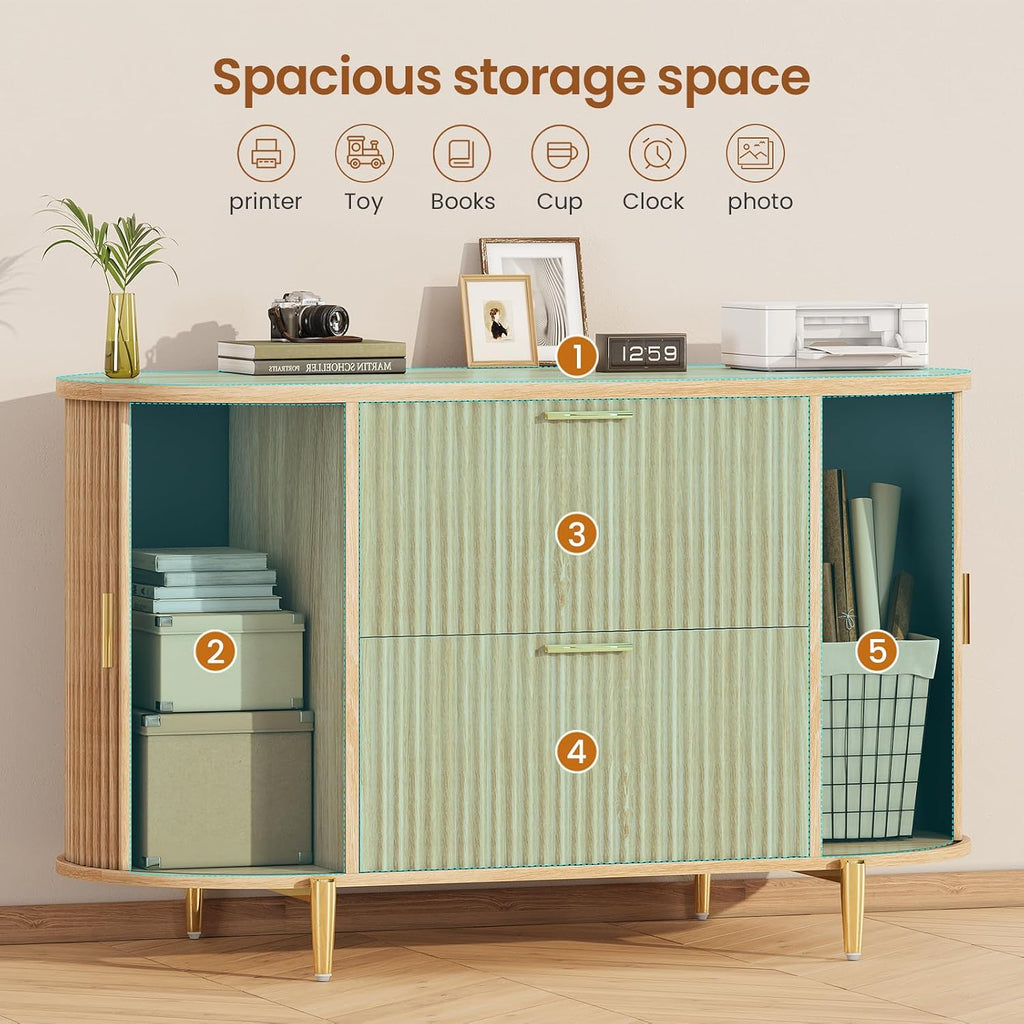 sedeta fluted 2 drawer file cabinet with 2, side view