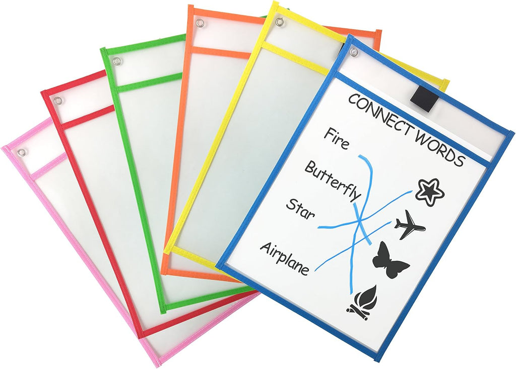 Clipco Dry Erase Pocket Sleeves Assorted Colors (6-Pack)