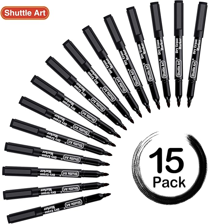 Shuttle Art Dry Erase Markers, 15 Pack Black Magnetic Whiteboard Markers - Image 2
