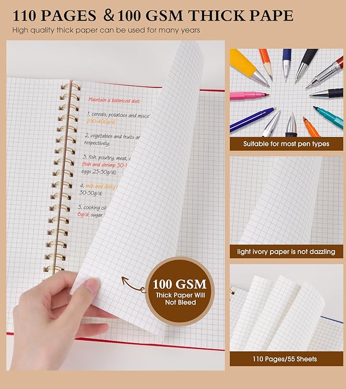 Graph Paper Notebook, Spiral Notebook Journal 8.5” x 11”, A4 Large Grid - Image 4