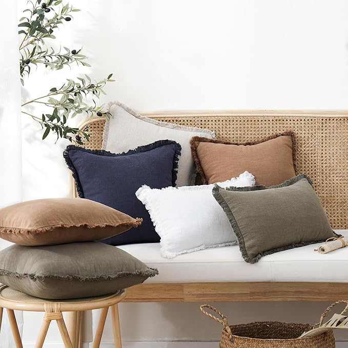 Foindtower Set of 2 Decorative Linen Fringe Lumbar Throw Pillow Covers Boho - Image 5