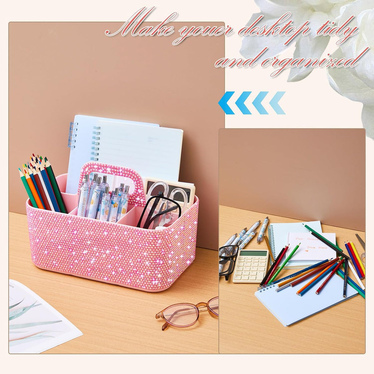 Marspark Bling Makeup Caddy Organizer with Handle, Sparkly Art Craft Holder, ...