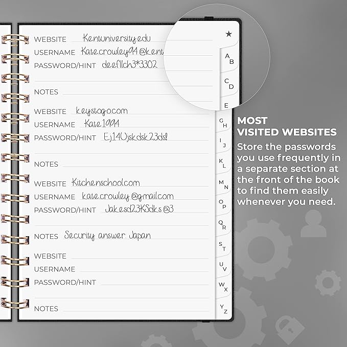 Clever Fox Password Book Spiral – Internet Address & Password Organizer - Image 4