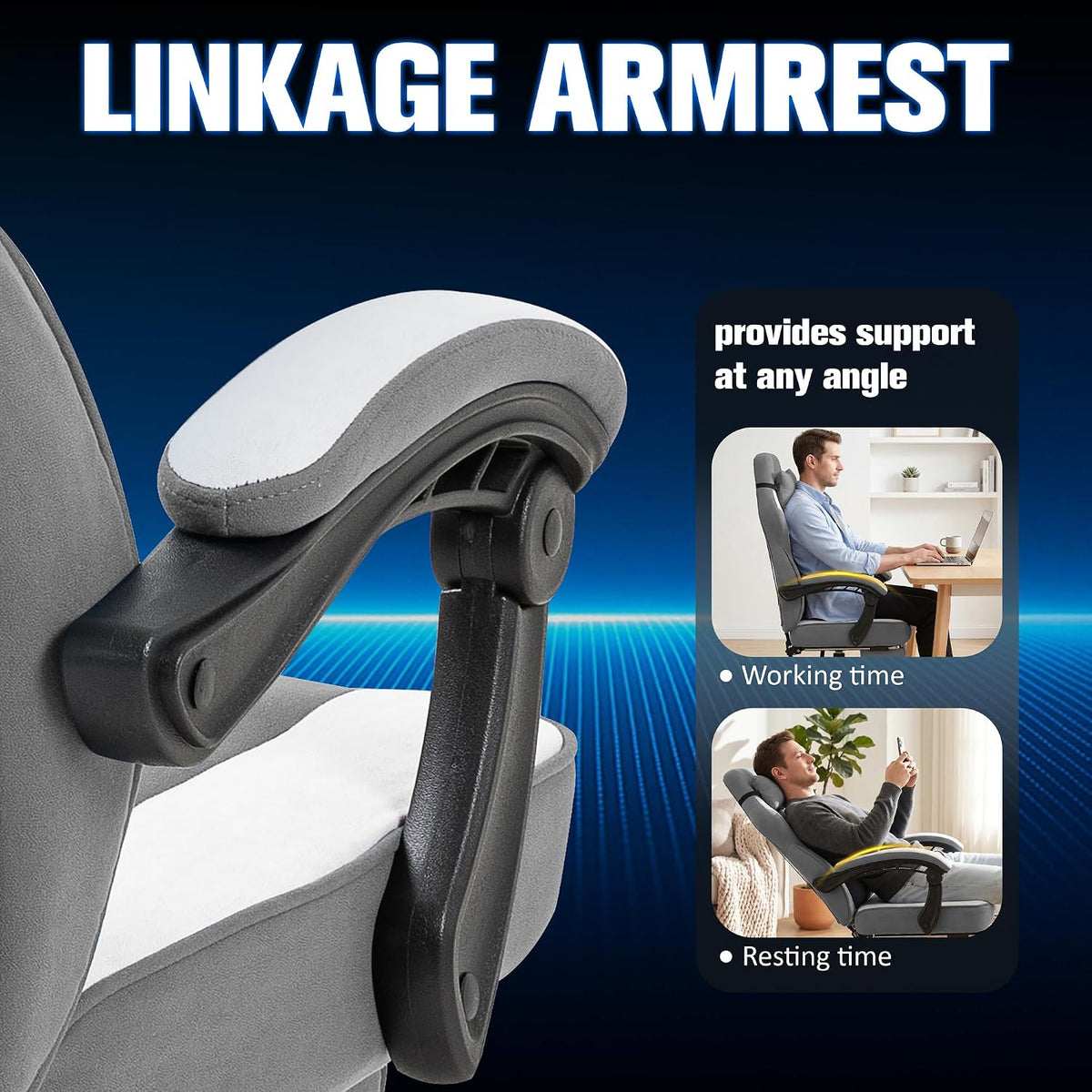 Gaming Chair for Adults with Massage Lumbar Support, Fabric Grey